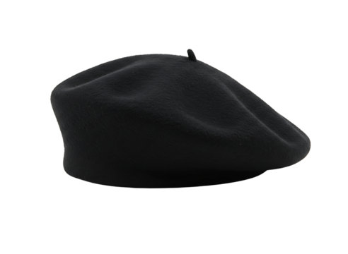 Classic black beret hat accessory isolated on transparent background