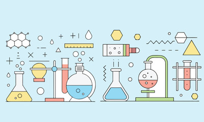 Science editable stroke outline icons set. Laboratory, research, scientist, physics, chemistry, biology, experiment and telescope.