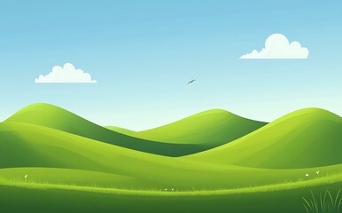 Obraz premium Cartoon green hills landscape with a blue sky Vector illustration