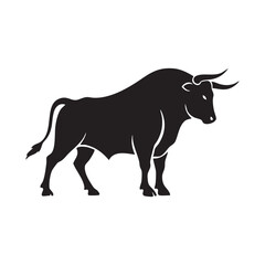 Powerful Bull Standing Tall in Black Silhouette Style