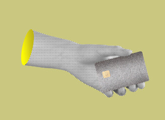 Hand holding a bank card for a secure transaction. Modern, plastic debit or credit card in close-up,