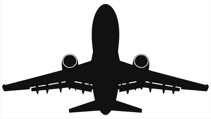 Simple Silhouette of a Commercial Airplane Taking Off/A clean, bold silhouette of a commercial jet in flight, perfect for presentations, websites, and design projects.