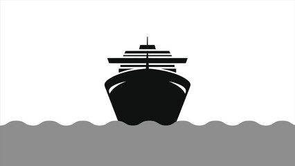 Silhouette of a Cruise Ship on Calm Water/A simple, black silhouette of a cruise ship is depicted afloat on a body of water, represented by stylized, dark-blue waves.