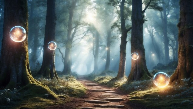 Path of Light Through Enchanted Forest