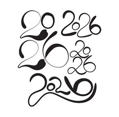  A creative set of "2026" designs in black calligraphic script. Ideal for future New Year graphics, branding, event promotions, and modern decorative elements.