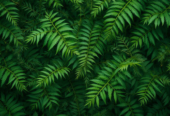 Lush green fern fronds creating a dense natural background pattern