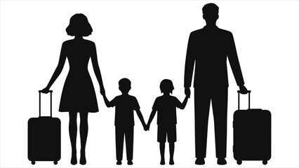Silhouette of a family with luggage, ready for travel./A simple, impactful silhouette of a family preparing for a trip.