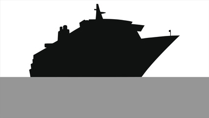 Simple Silhouette of a Cruise Ship on Calm Water/A clean, minimalist silhouette of a cruise ship on a body of water.