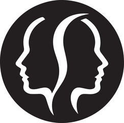 Twin Womens Logos Circle Face Beautiful vector silhouette 