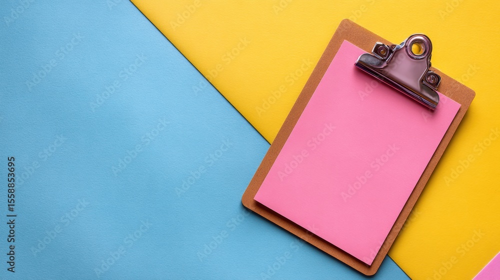 Poster motivational goal list on modern clipboard with colorful background and empty space for notes or pla