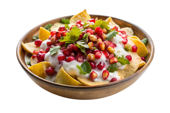 Indian street food papri chaat bowl isolated transparent background