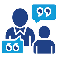 Interaction Dual Tone Blue Silhouette Style Icon - Two people communicating with speech bubbles, symbolizing active engagement, interaction, and connection in personal or professional settings