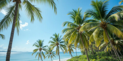 Lush palm trees overlooking a serene tropical beach and ocean