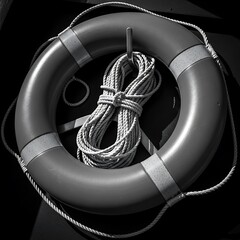 Monochrome Life Preserver and Rope A Nautical Safety Image