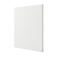 A pristine, blank artist's stretched rectangular canvas board, clean bright white with subtle texture and sharp wooden frame, against a seamless transparent infinite background in a minimalist studio