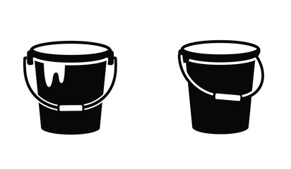 Bucket icons in black line and filled versions