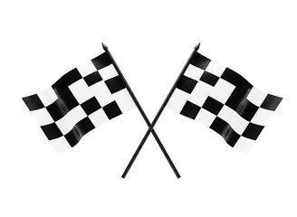 Fototapeta premium Two crossed checkered flags symbolizing racing victory and competition isolated on transparent background