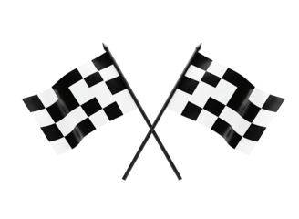 Two crossed checkered flags symbolizing racing victory and competition isolated on transparent background