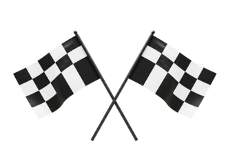Two crossed checkered flags symbolizing racing victory and competition isolated on transparent background