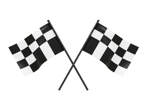 Two crossed checkered flags symbolizing racing victory and competition isolated on transparent background