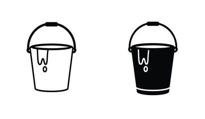 Bucket icons in black line and filled versions