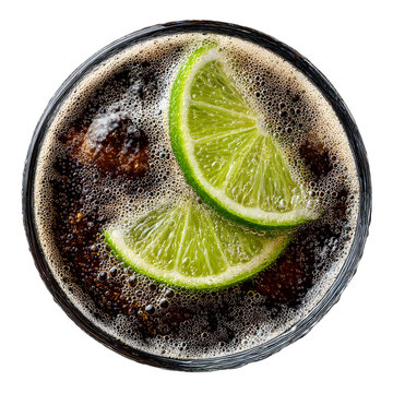 Refreshing Cola Cocktail with Lime: A Top-Down View of a Bubbling Beverage Delight