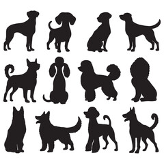 Isolated dogs on the white background. Dogs silhouettes. Vector EPS 10.	

