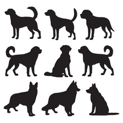 Isolated dogs on the white background. Dogs silhouettes. Vector EPS 10.	
