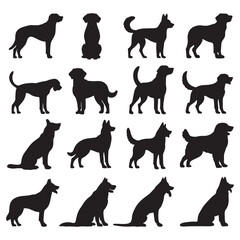 Isolated dogs on the white background. Dogs silhouettes. Vector EPS 10.	
