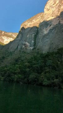 Sumidero Canyon steep cliffs in Chiapas, Mexico, showcasing adventure tourism and dramatic natural formations aerial panorama landmark viewpoint