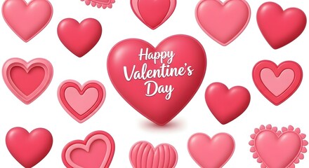 Assorted Pink Hearts Forming Pattern on White Background for Valentine's Day