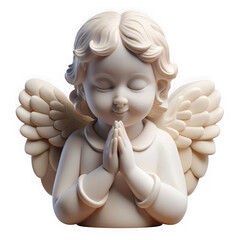 Fototapeta premium Serene white angel with closed eyes and folded hands in prayer isolated on transparent background