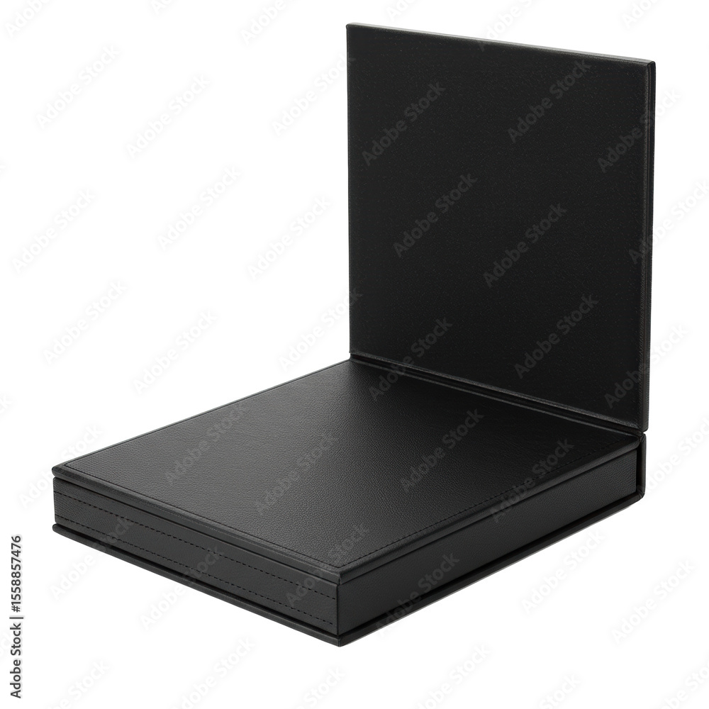 Poster premium, empty deep black faux leather stamp storage case with precision stitching, pristine and clo