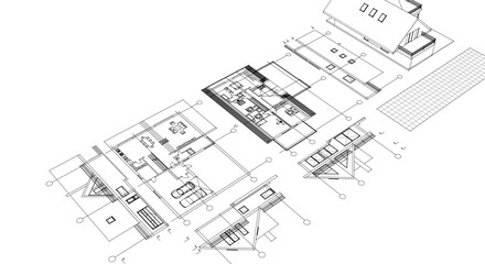 house architecture plan 3d illustration	
