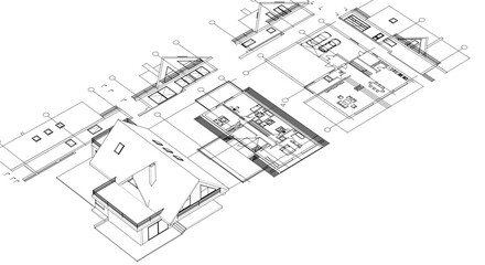 house architecture plan 3d illustration	
