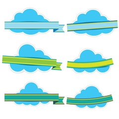 Set of cloud stickers with ribbons