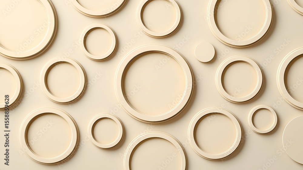 Poster a minimalist abstract background featuring overlapping beige circles of various sizes on a neutral b