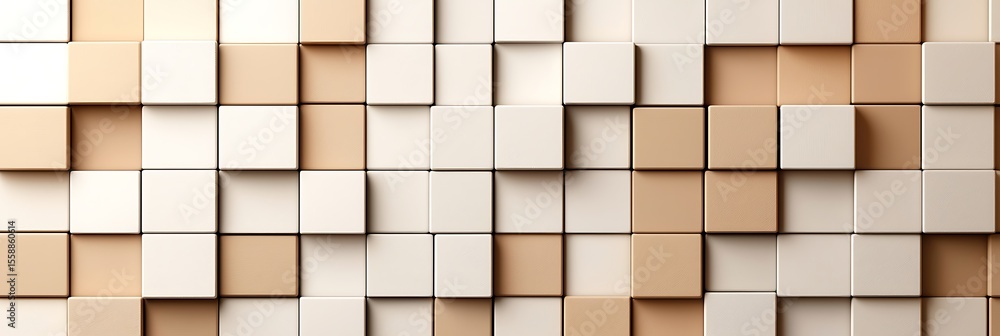 Poster abstract 3d geometric pattern of beige and cream cubes arranged in a grid with varying heights, crea