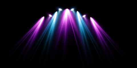 Stage with Blue and Pink Spotlights PNG. Illuminated Scene with Vibrant Lighting on Dark Background...