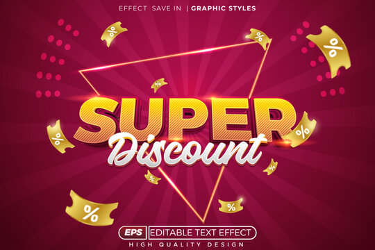 Editable 3d vector text effect super discount for promotion poster design
