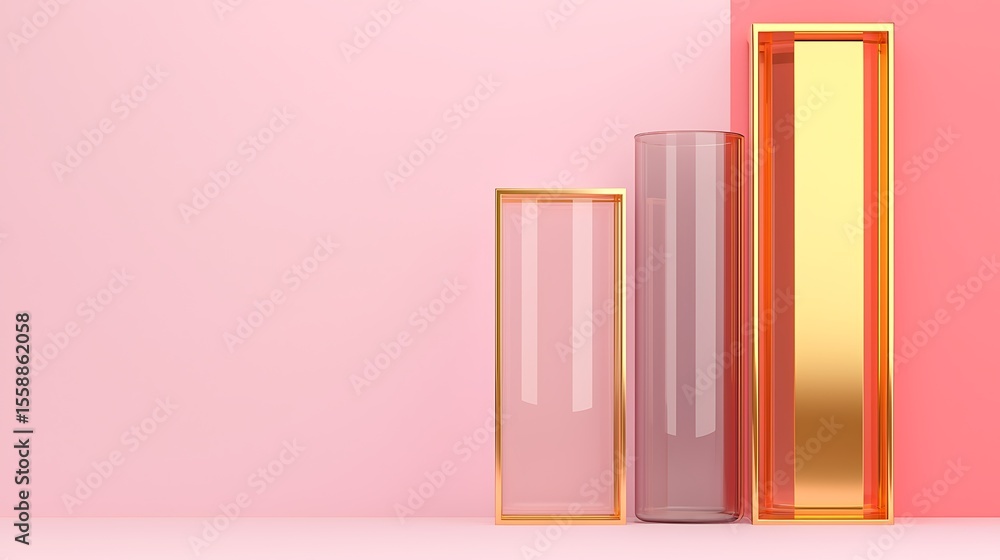 Poster three glass containers of varying heights with colored liquid inside are displayed against a soft pi