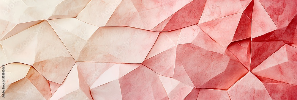 Poster abstract geometric pattern with interlocking polygonal shapes in shades of red, pink, and beige, cre