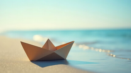 Paper Boat on Beach Shore Summer Adventure Scene