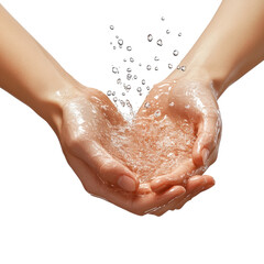 Fototapeta premium Cupped Hands Holding Water Splashing Fresh Pure Cleanliness Health Skin on transparent background