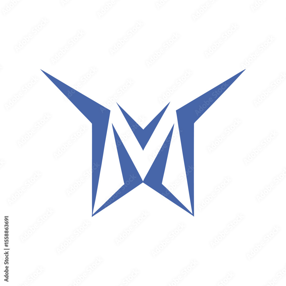 Aufkleber geometric blue letter m shape with sharp edges abstract angular
