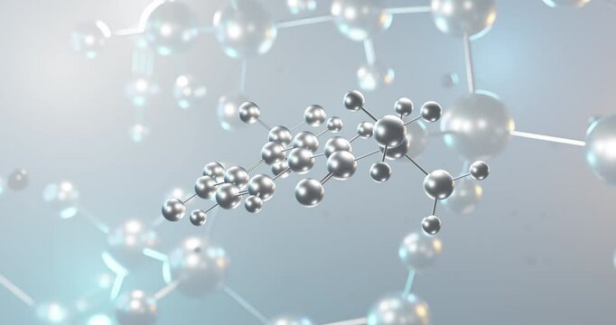Flutamide rotating 3d molecule, molecular structure of nonsteroidal antiandrogen seamless video
