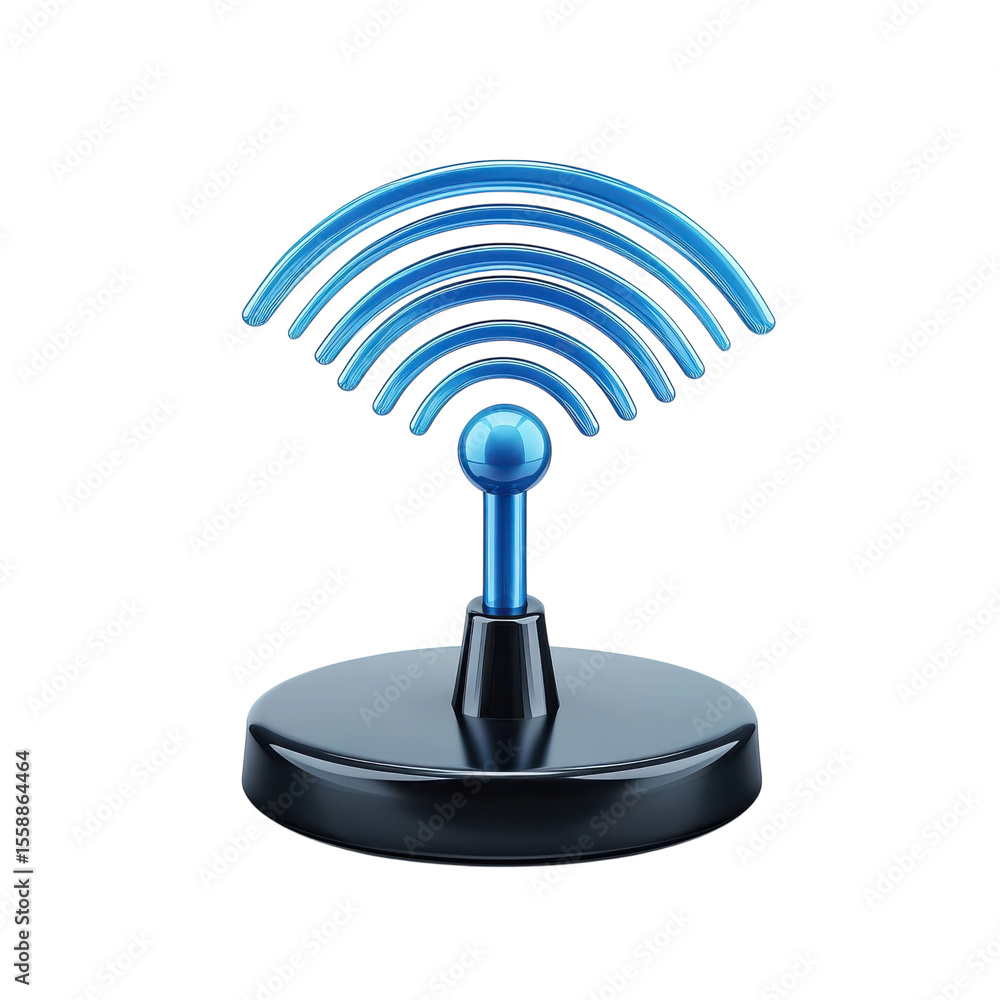 Fototapete blue wifi icon symbolizing connection technology signal on black on transparent background