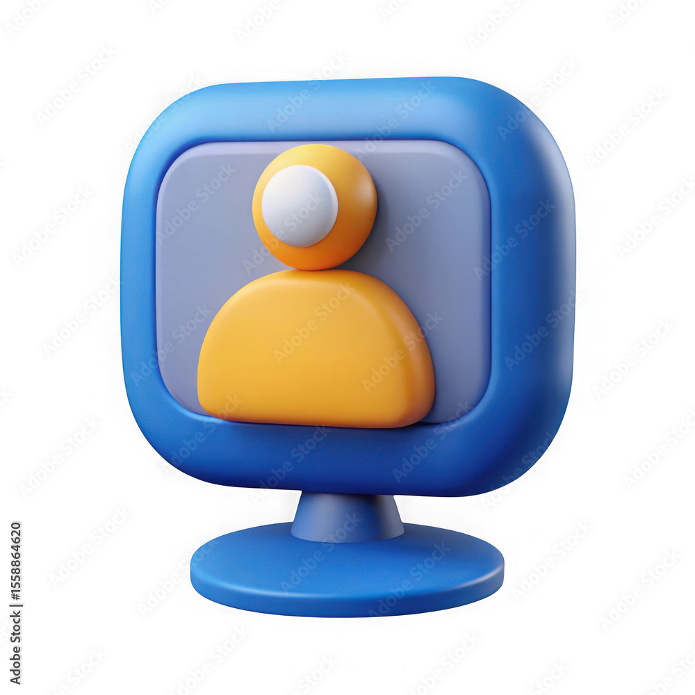 Poster stylized 3d icon of a computer monitor displaying a user profile icon isolated on transparent backgr