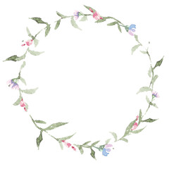 Rose wreath painted in watercolor.Elegant floral collection with flower arrangements of roses, hand drawn watercolor.Design for invitation, wedding or greeting cards.