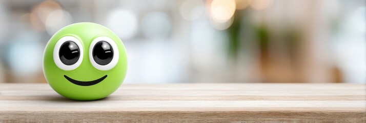 Bright and Cheerful Smiley Face on a Wooden Table, Exuding Happiness and Positive Vibes, 3D Render